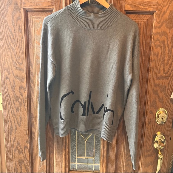 Calvin Klein Jeans Sweaters - Vintage Womens Calvin Klein Jeans Y2K Gray & Black Mock Turtleneck Sweater Sz XL